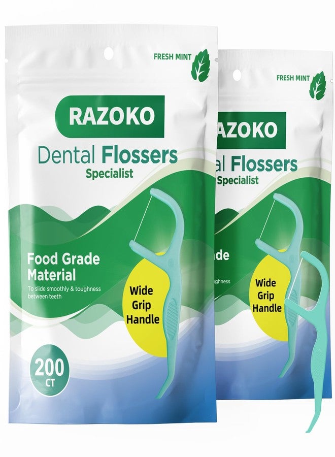 RAZOKO Dental Floss Picks | Toothpick, Shred-Resistant Floss, Easy Grip Handle, Fresh Mint Flavor, 400 Count (Pack of 2) - Image 1